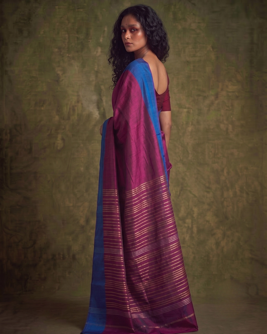 Pink and Blue Gorod Silk Saree