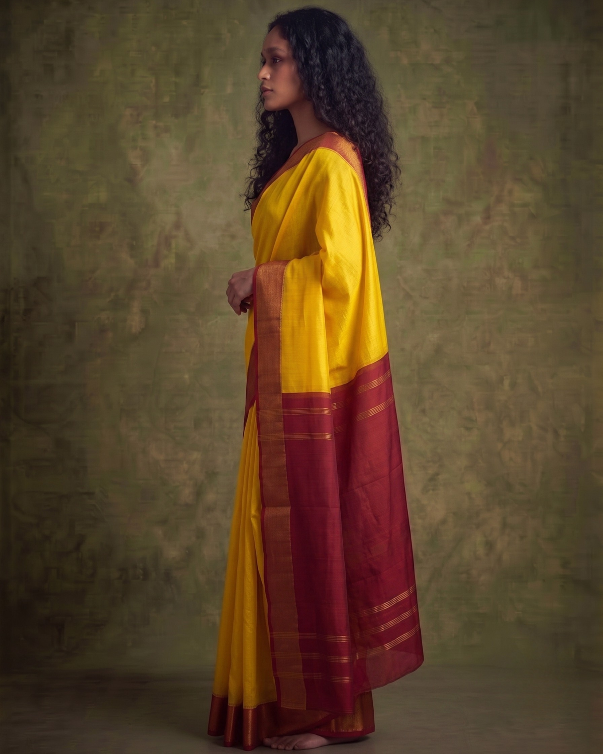 Red and Yellow Gorod Silk Saree