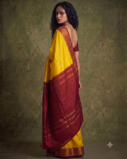 Red and Yellow Gorod Silk Saree