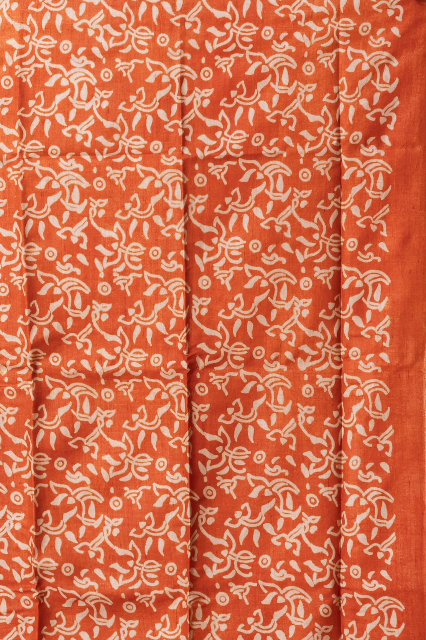 Deep pink with orange border tussar printed saree.