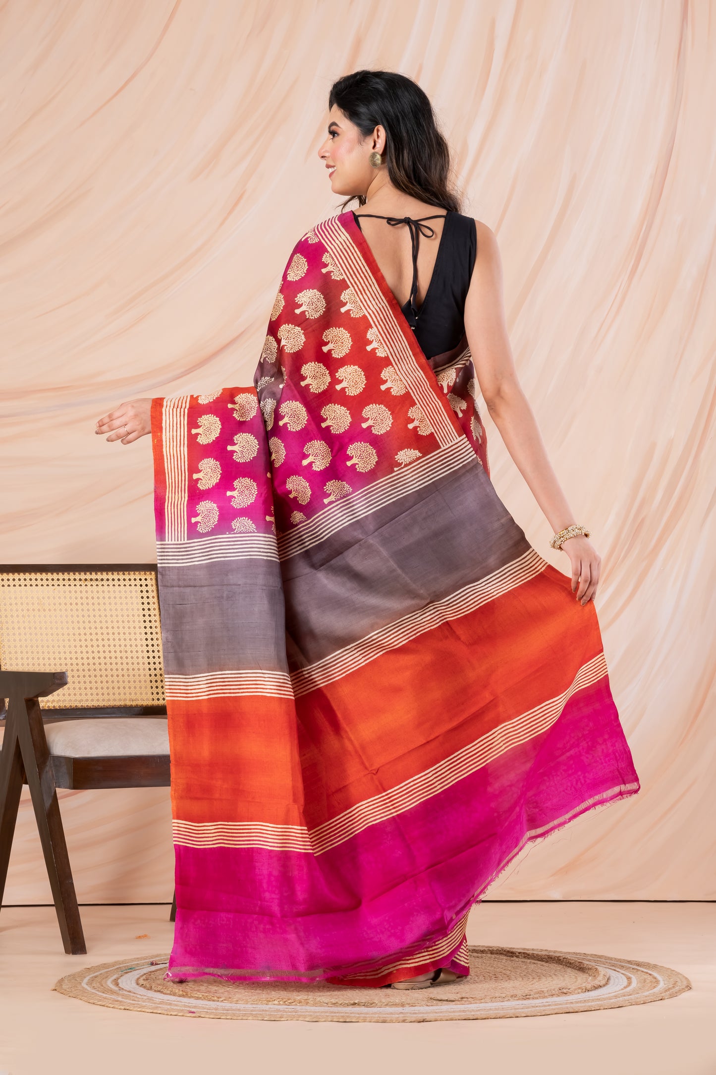 Shaded printed pure silk saree