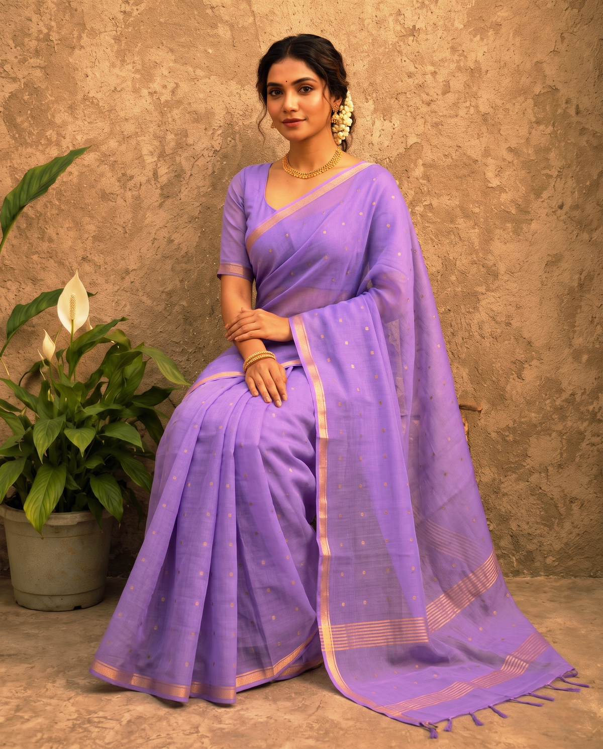 Deep Lavender all over sequins Resham silk saree