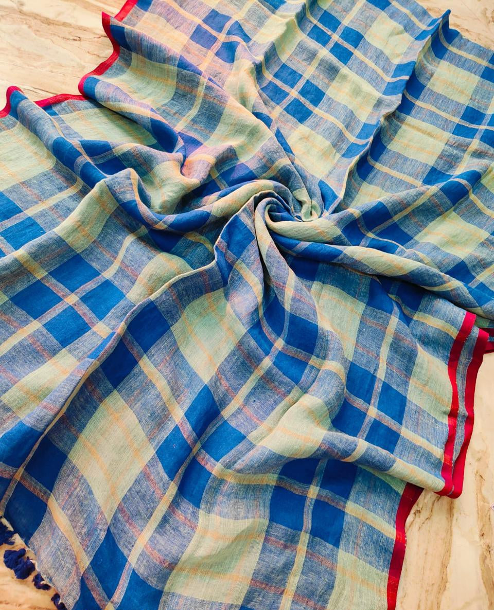 Check linen saree