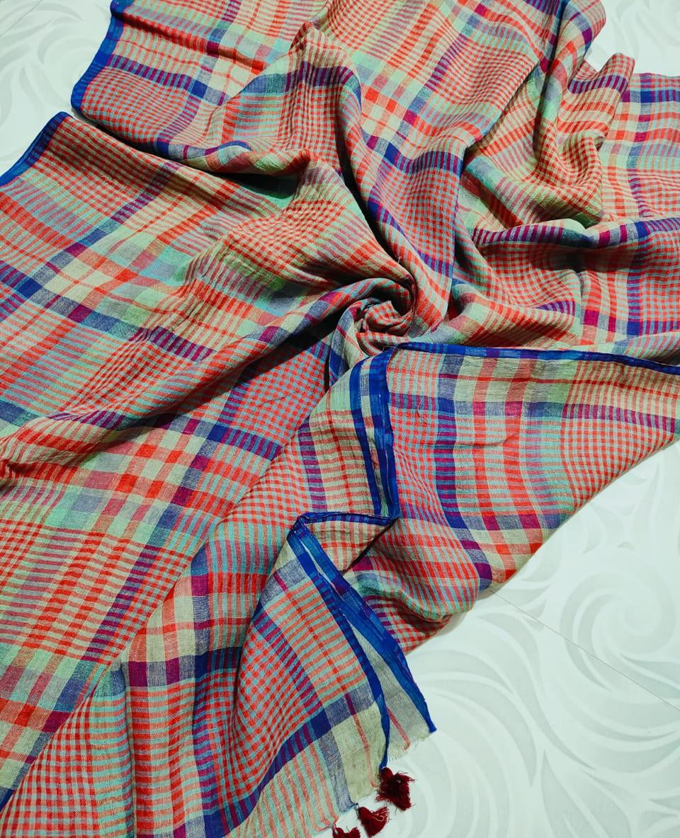 Check linen saree
