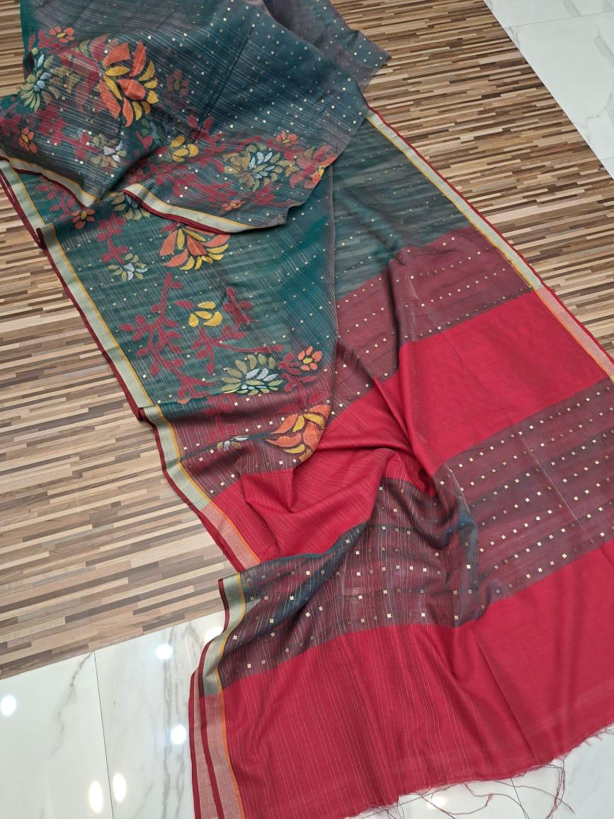 Green woven Resham Silk