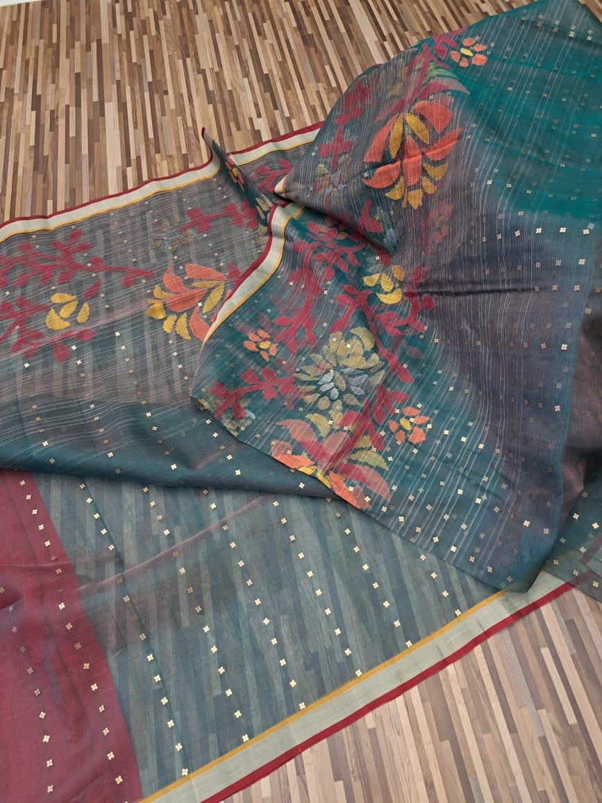 Green woven Resham Silk