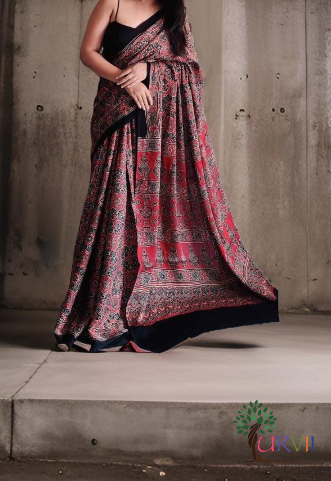 Ajrakh Printed Modal Silk (Maroon)