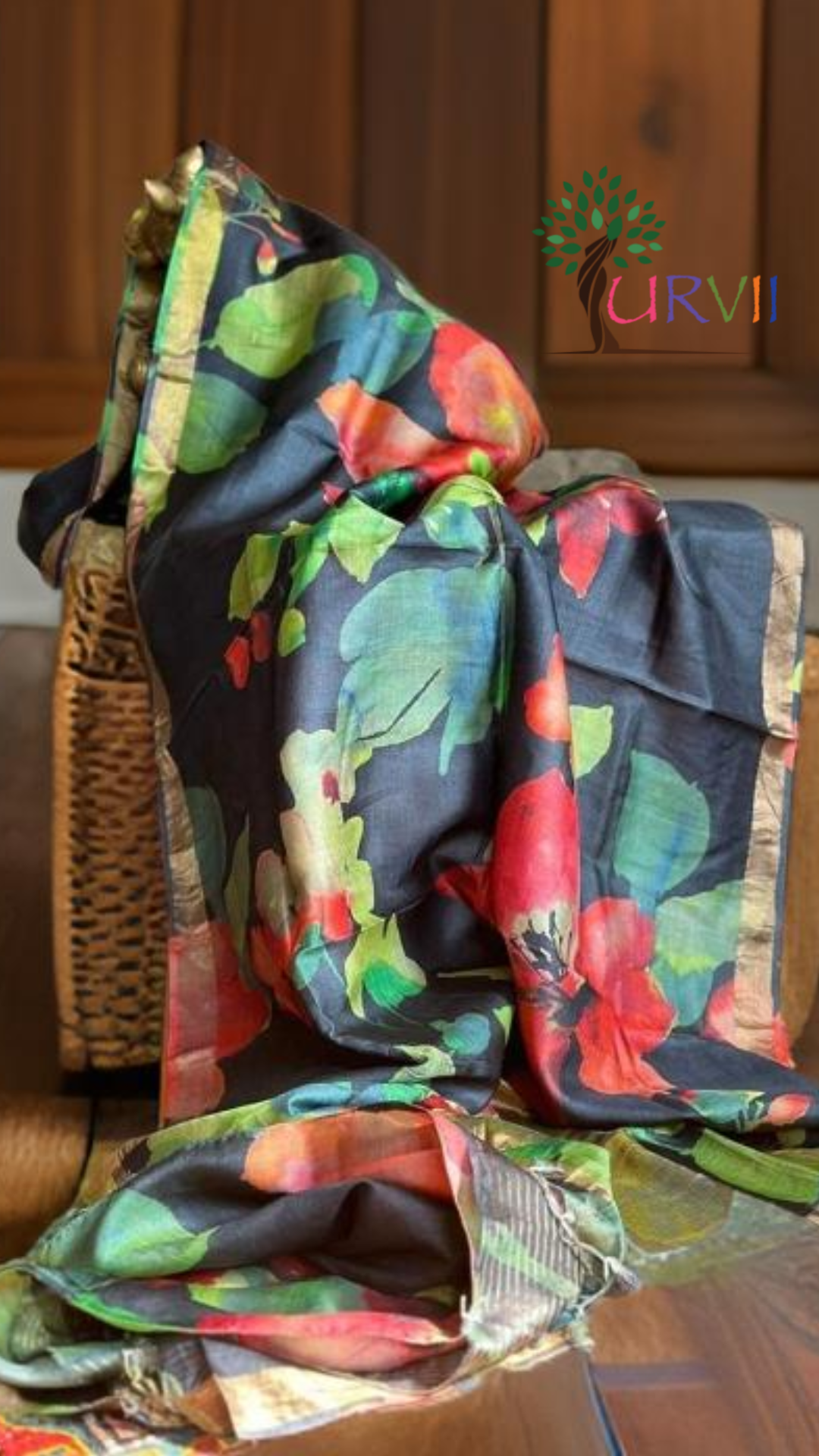 Tussar silk saree- multicolored handpainted