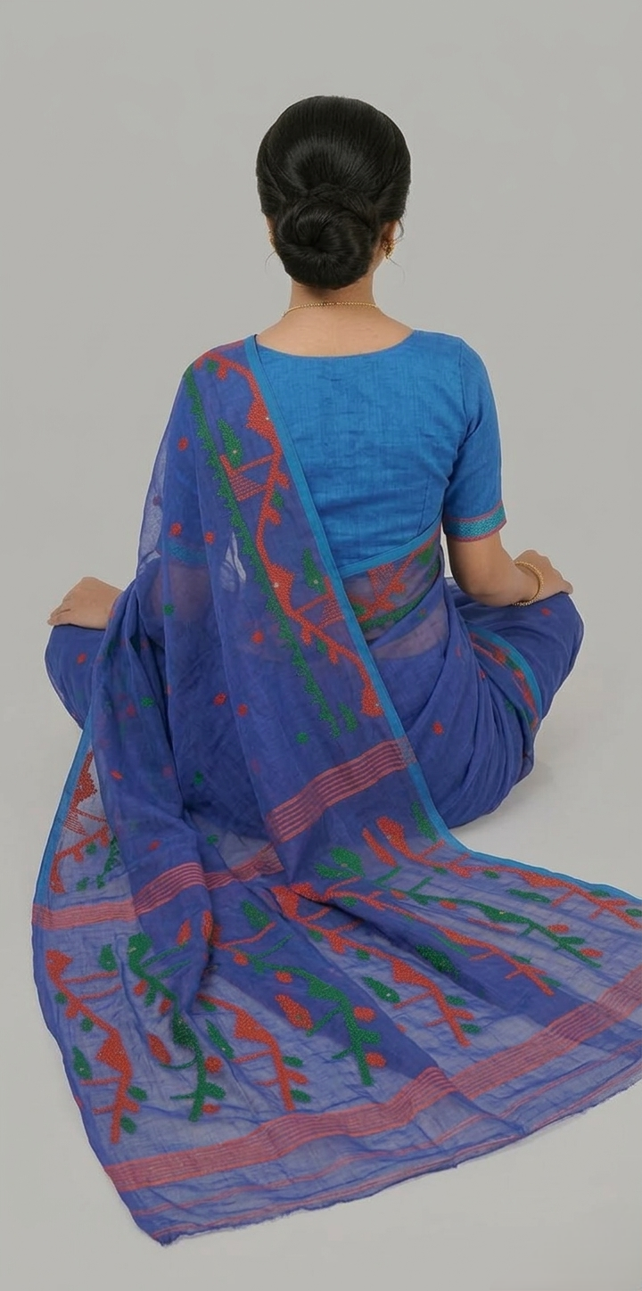 Indigo blue handwoven resham Silk