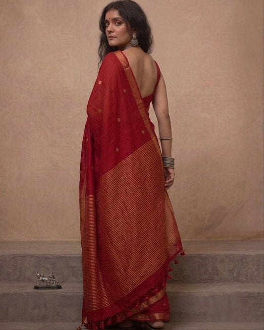 Red mul modal zari balls saree