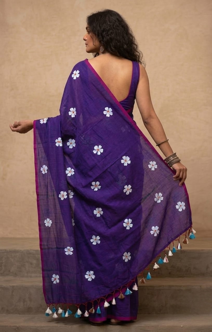 Deep purple shiuli mul cotton saree