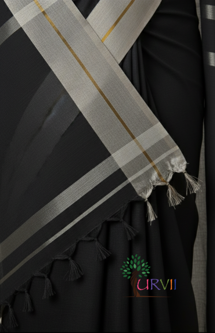 Black mulmul cotton saree