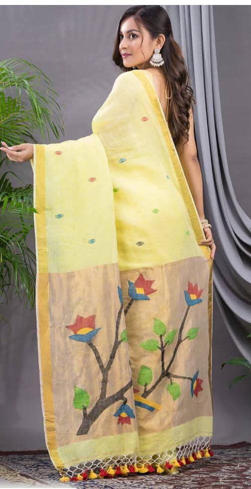 Yellow linen Silk Jamdani