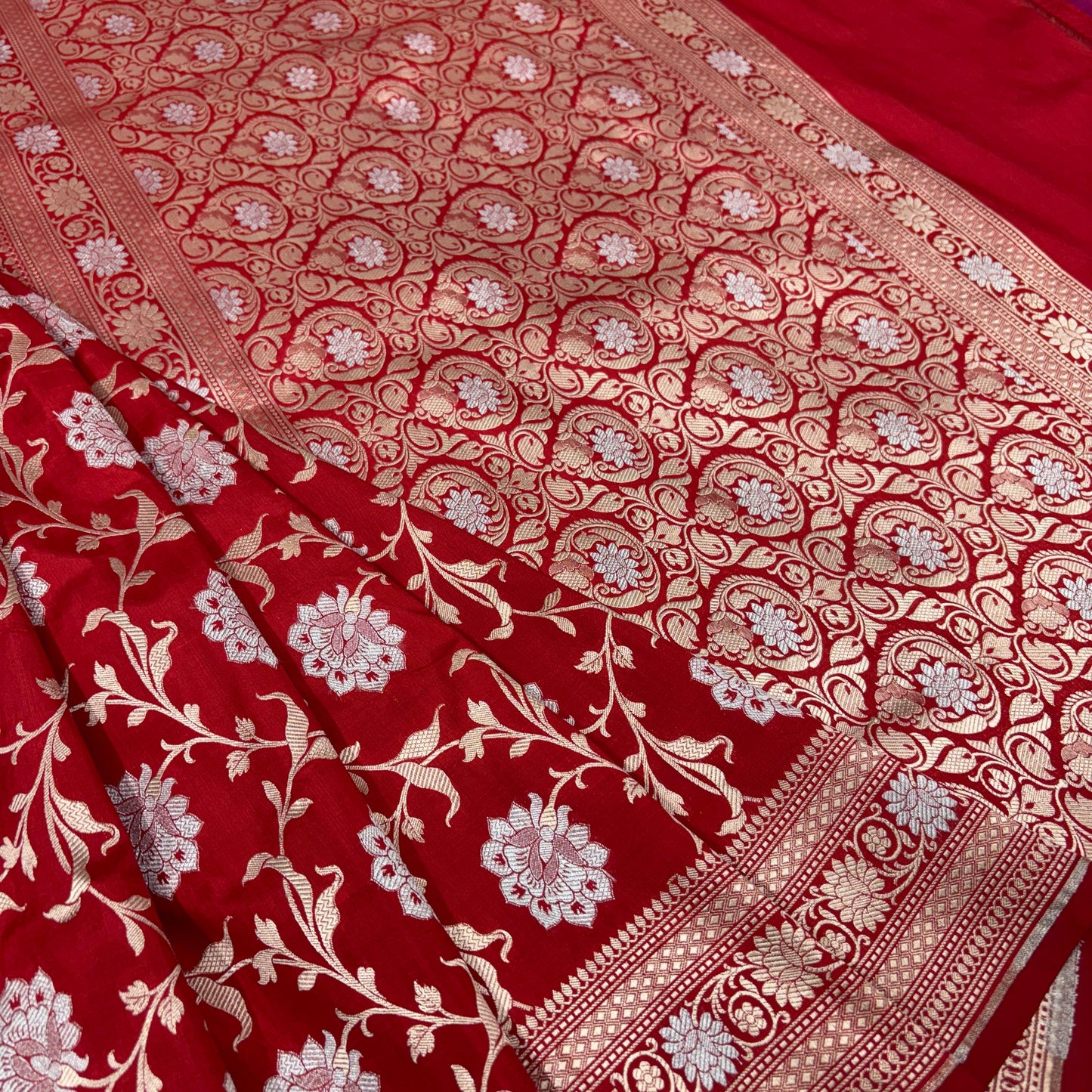 Red vintage Banarasi silk saree