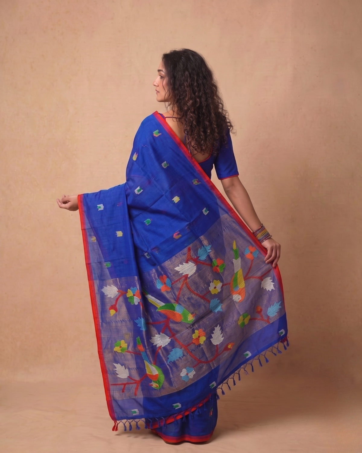 Electric blue handspun Resham Paithni Silk Saree