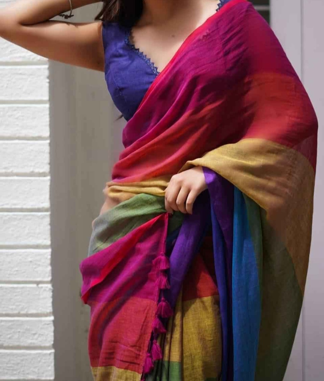 Multicolour Handloom cotton saree