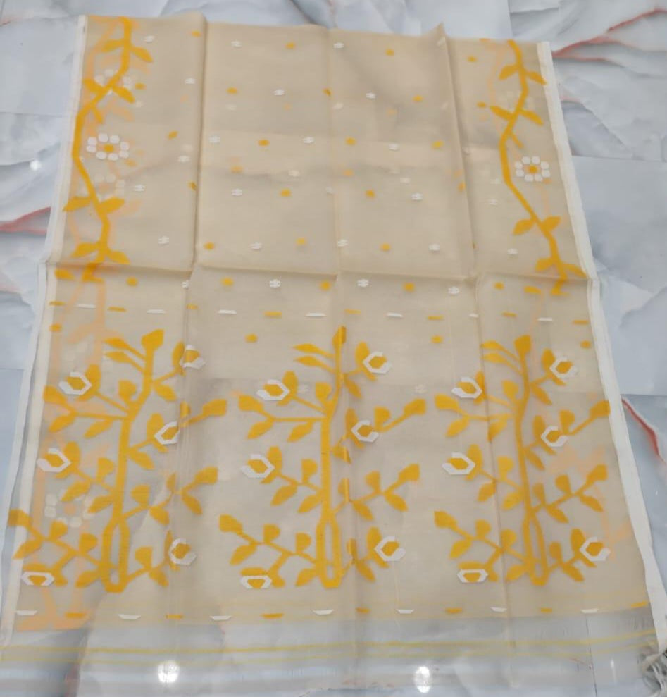 Offwhite jamdani woven pure resham Silk