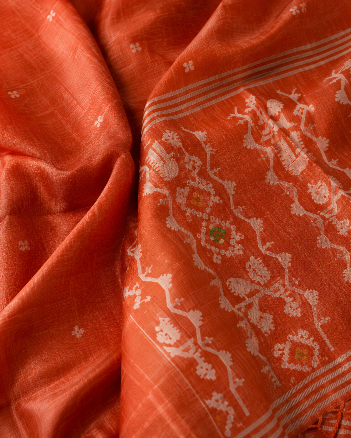 Burnt orange Tussar Jamdani saree