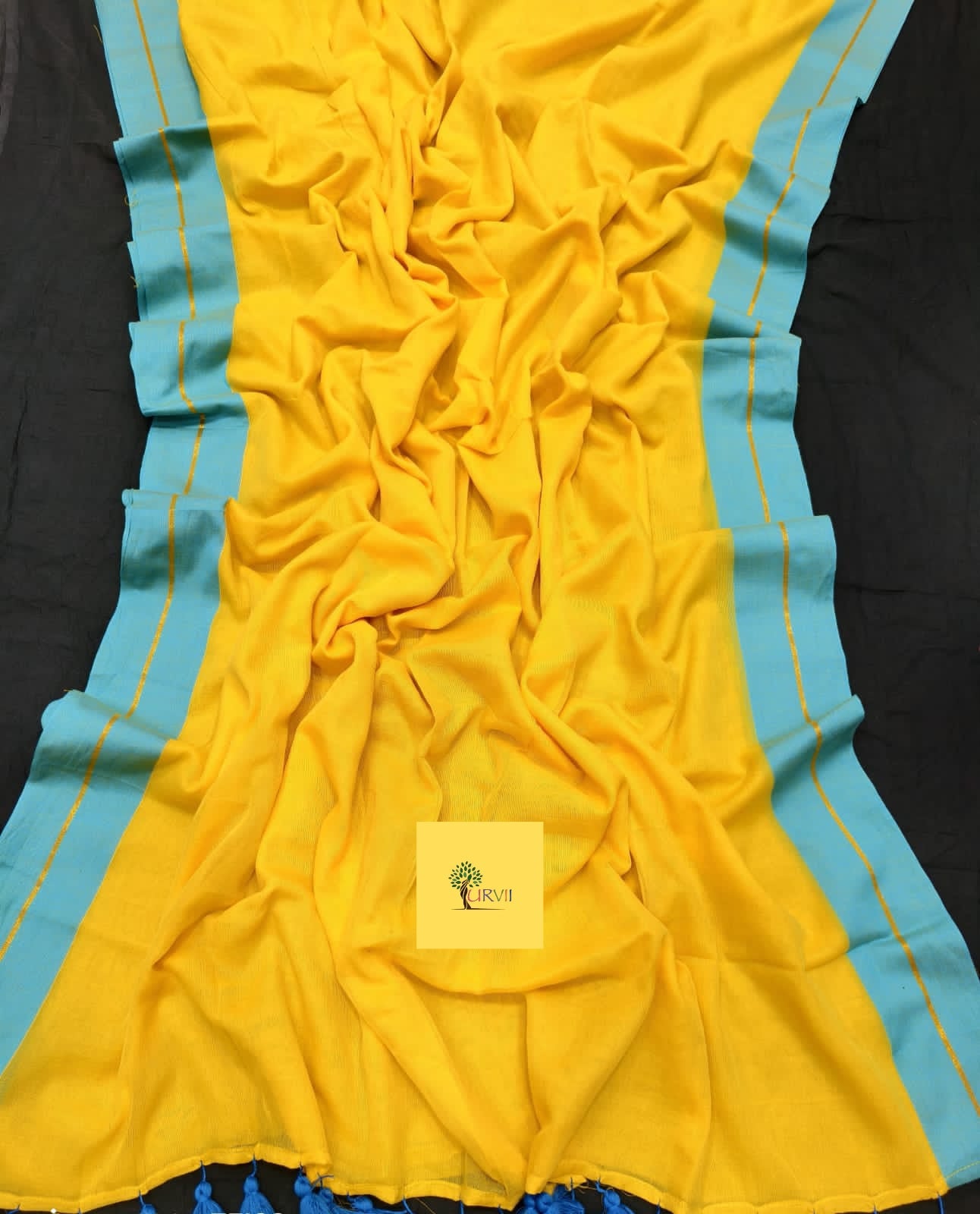 Yellow mulmul cotton saree