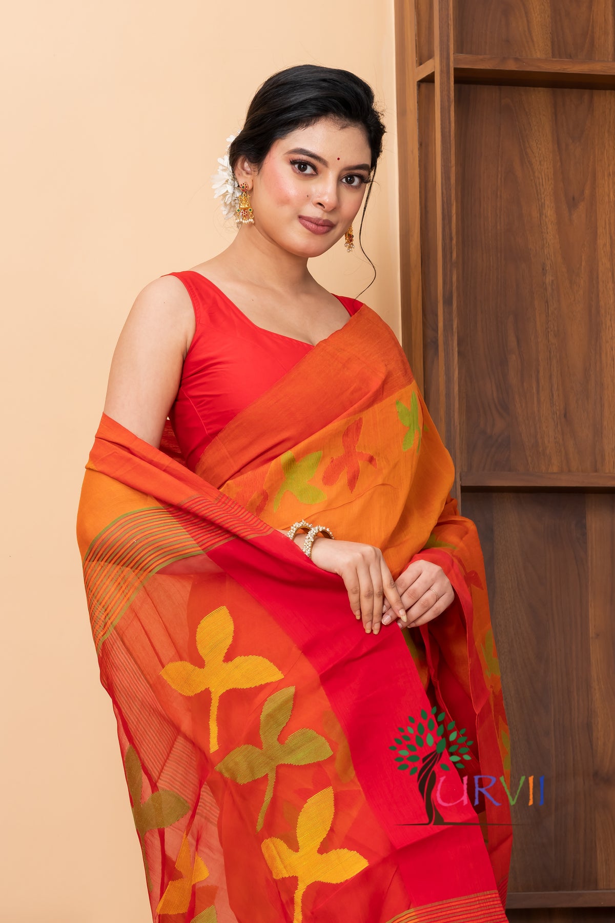 Jasmine Motif Silk Cotton Saree