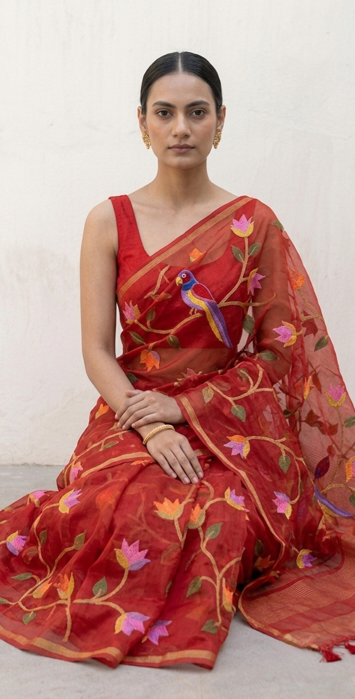 Vibrant Red Handspun Resham Paithni Silk Saree