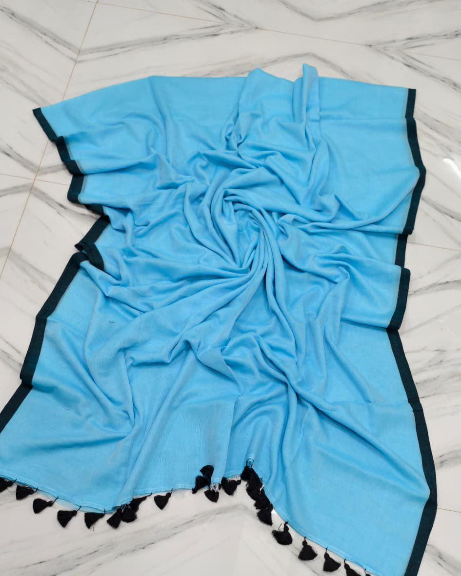 Blue mulmul cotton saree