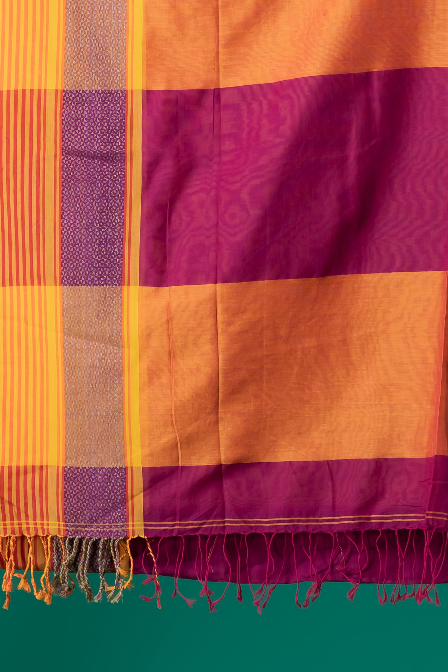 Magenta & mustard handloom cotton saree
