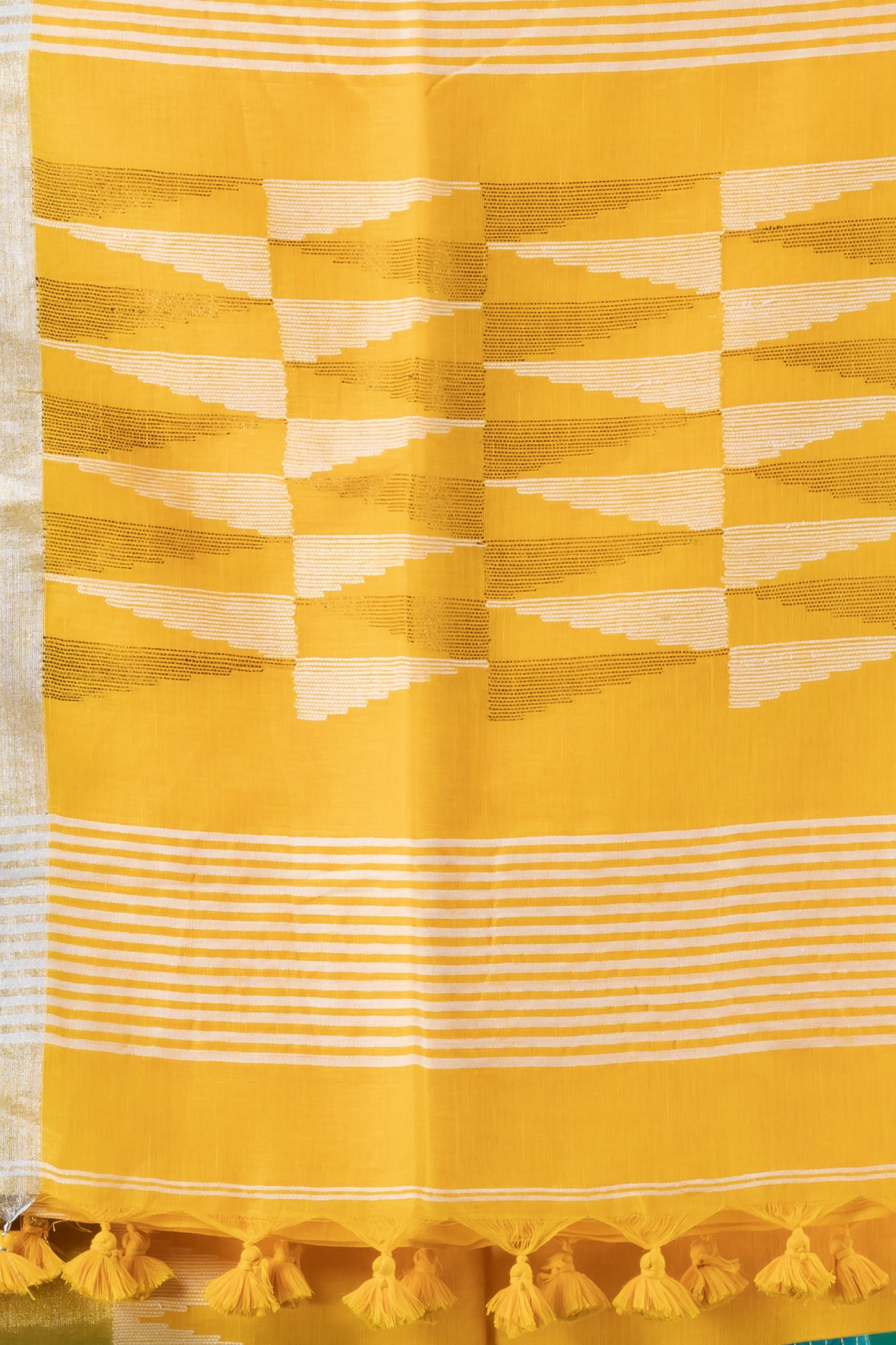 Bright yellow linen saree temple borders