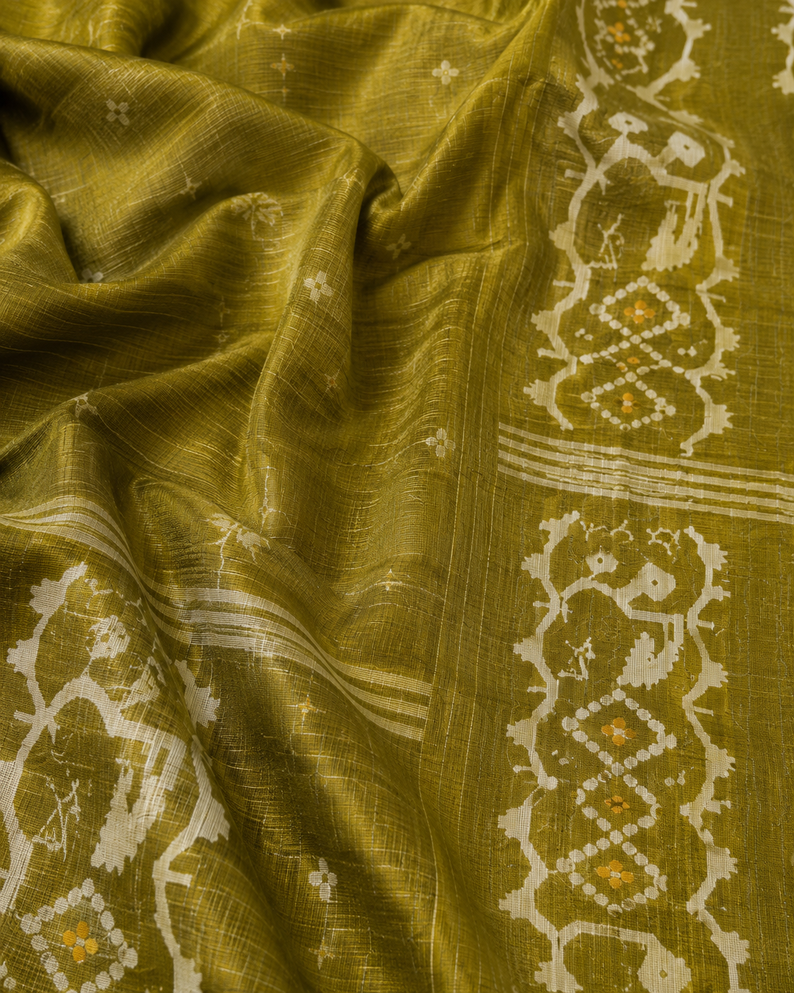 Mehendi green tussar Jamdani saree