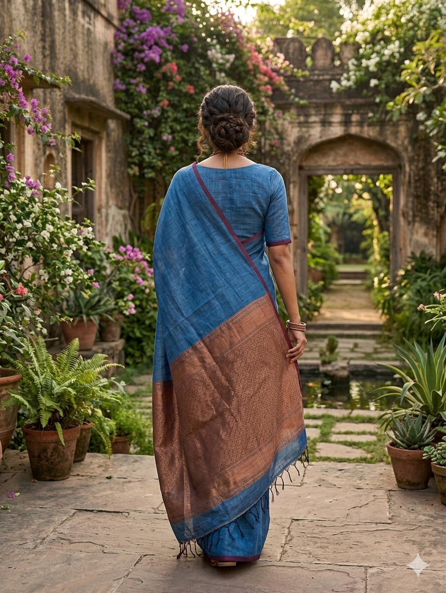 Royal blue Linen Saree