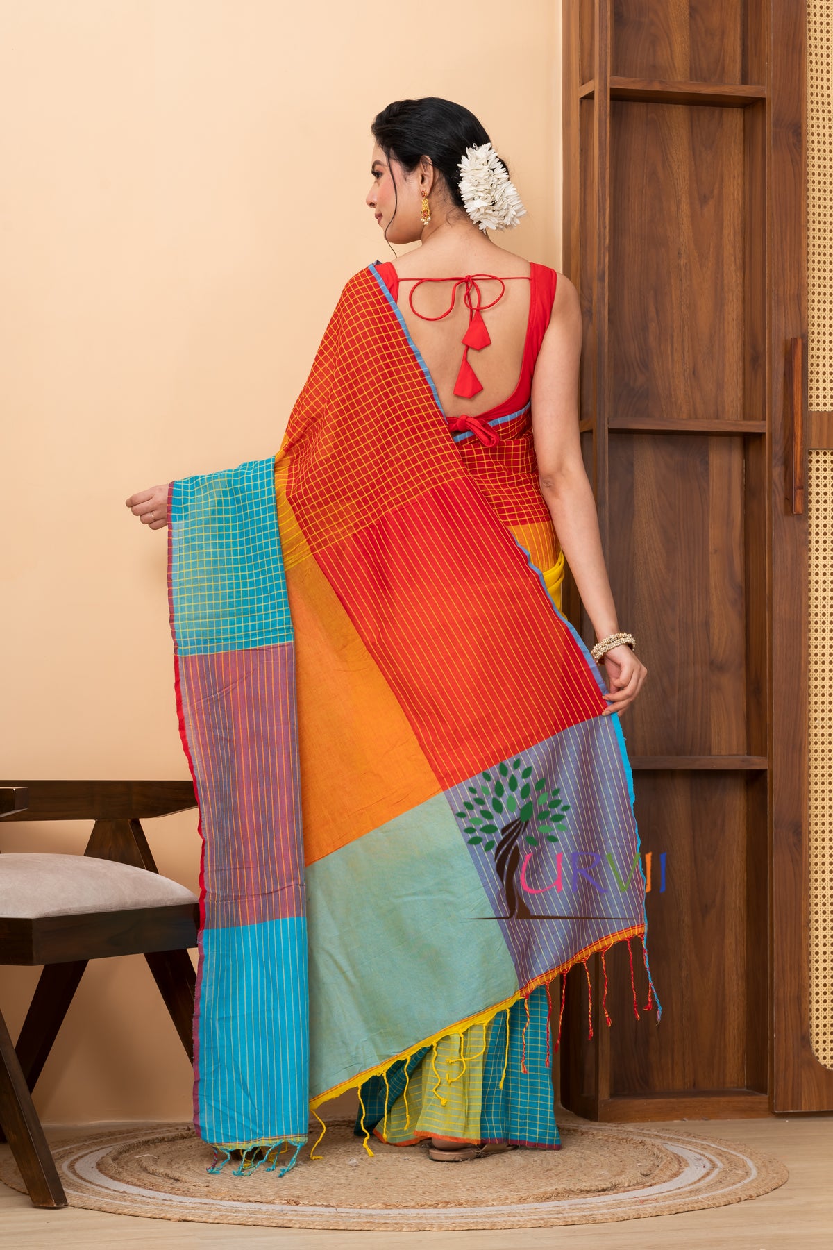 Multicolor HANDSPUN cotton saree