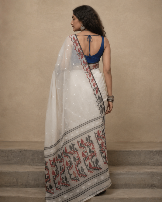 Red n white handloom cotton jamdanis