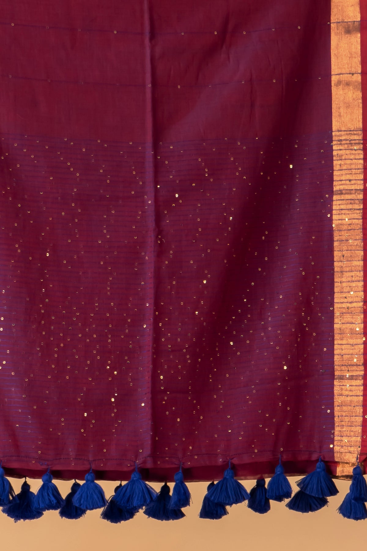 Deep purple premium handspun sequins cotton saree