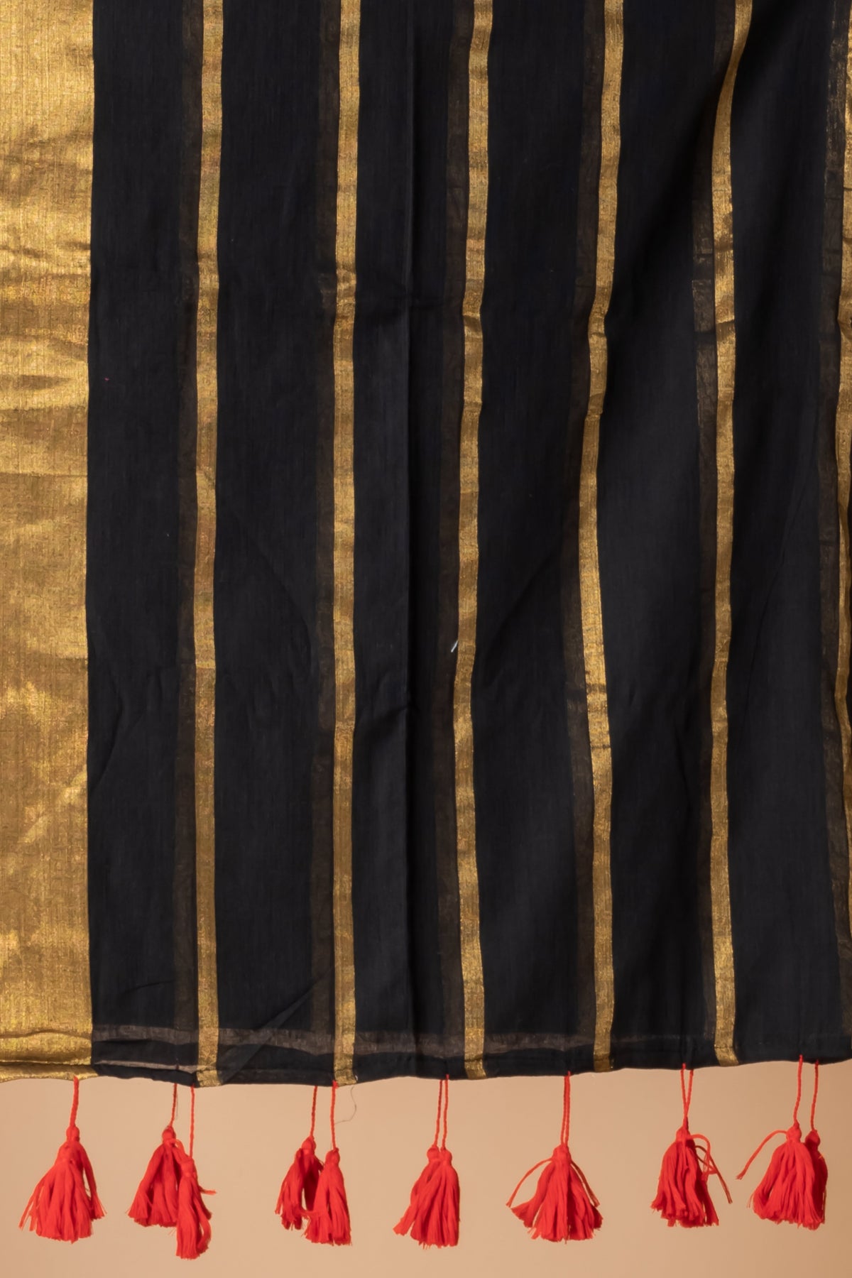 Black & Gold Zari Striped Mul Cotton Saree