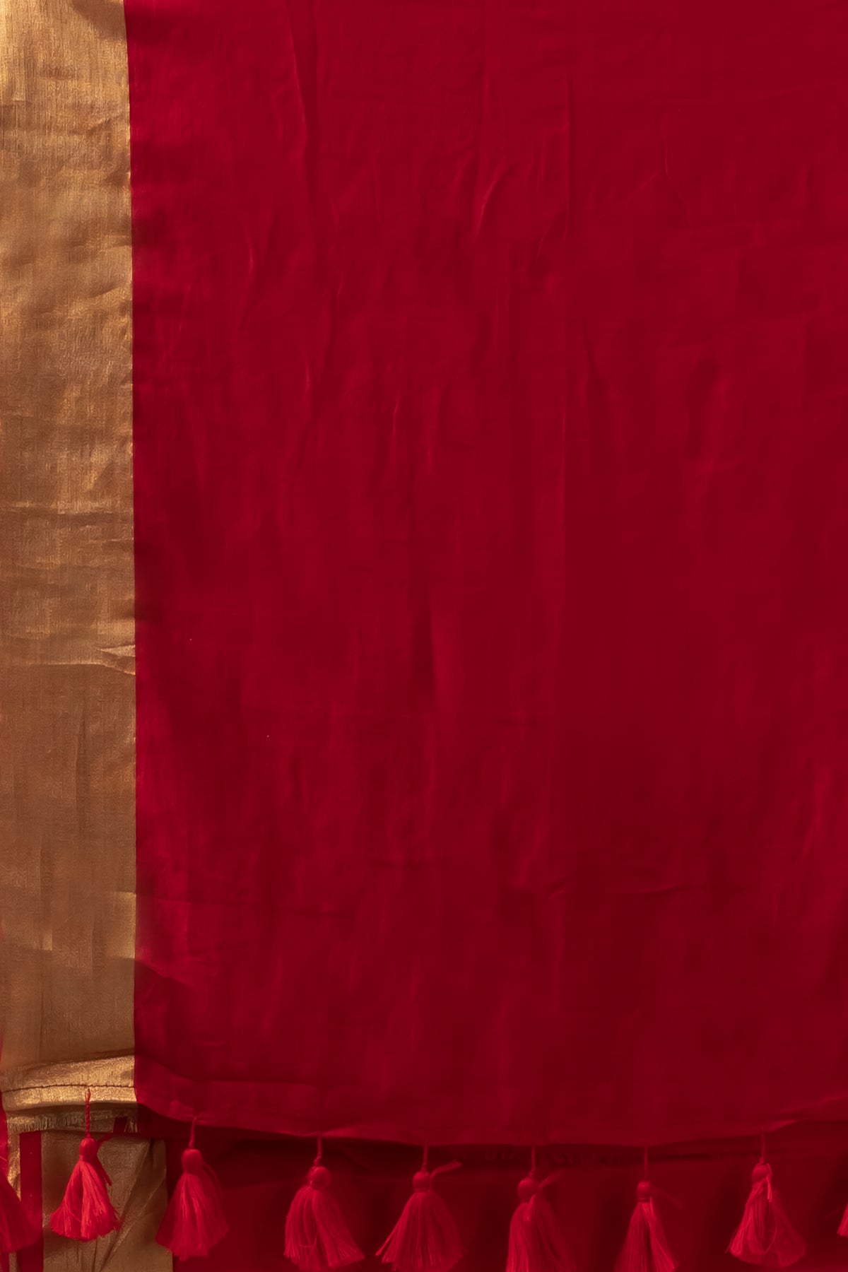 Vermillion red gold zari border mulmul saree