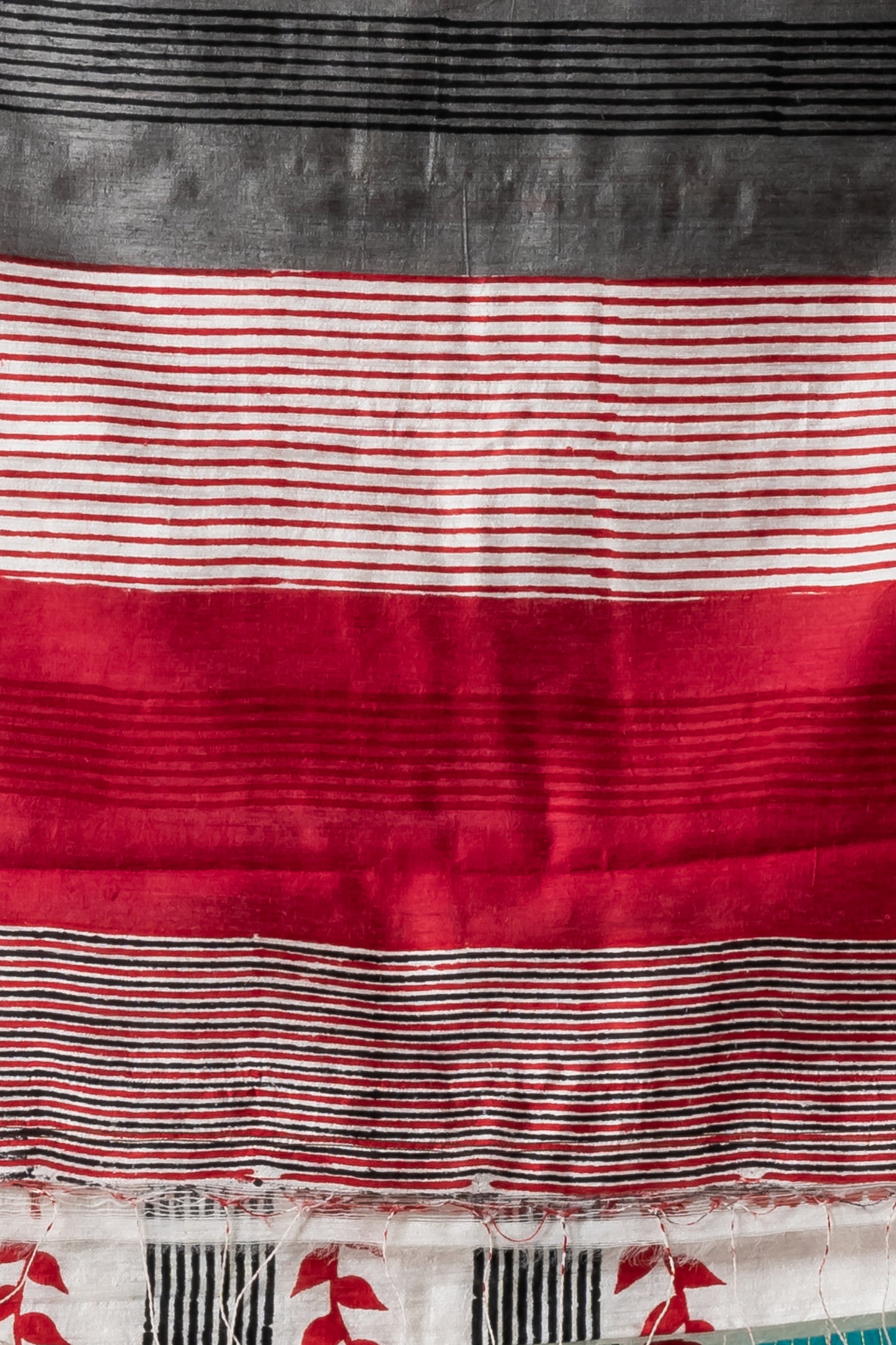 Printed matka silk saree in red and black