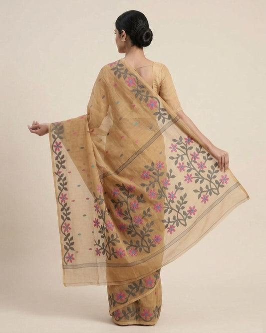 Light brown handmade jamdani pure Resham Silk