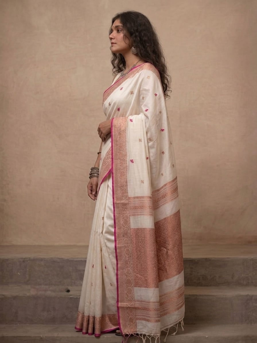 Off white premium handspun cotton saree