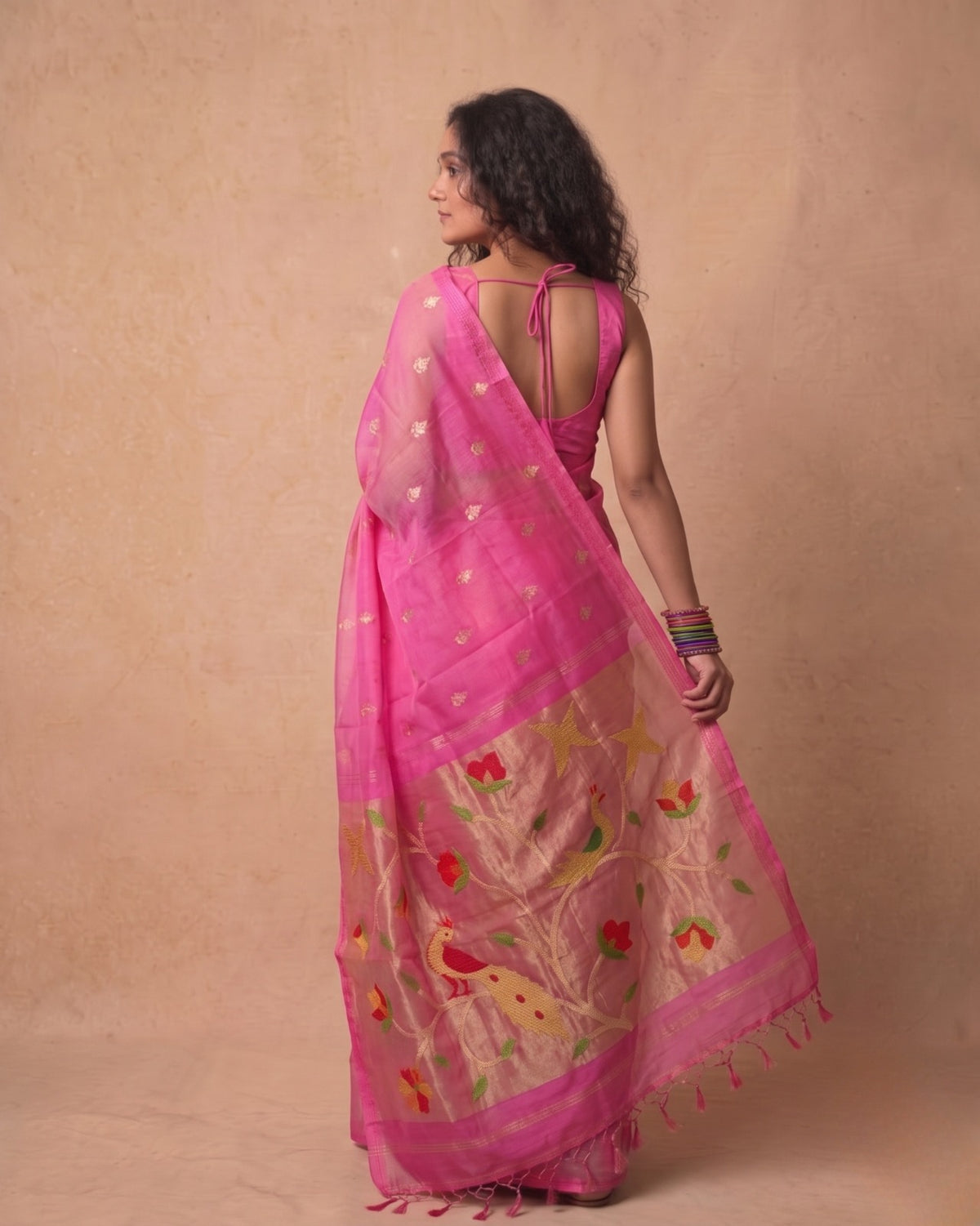 Elegant Pink Resham Silk Saree with paithani Zari Pallu
