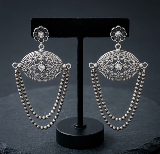 Statement Geometric Silver-Look-Alike Drop Earrings
