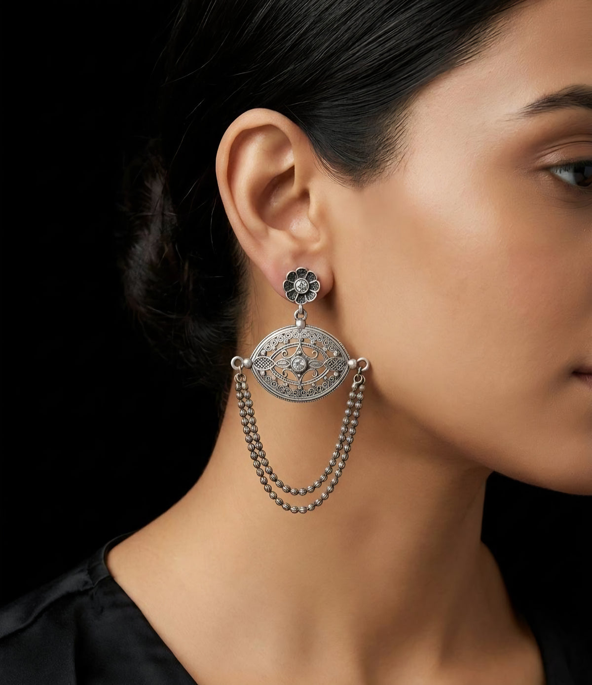 Statement Geometric Silver-Look-Alike Drop Earrings