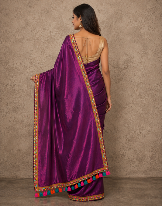 Zari border dual tone pink tissue Cotton saree