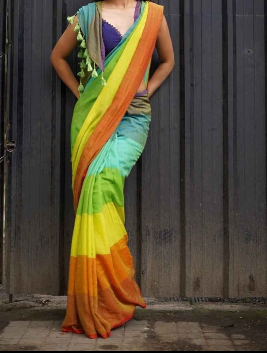 Multicolour Handloom cotton saree