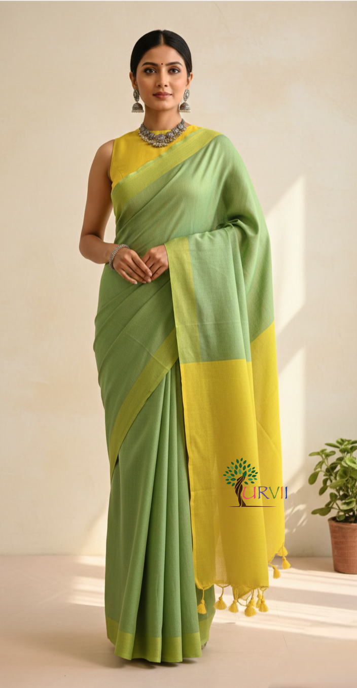 Light green mulmul cotton saree