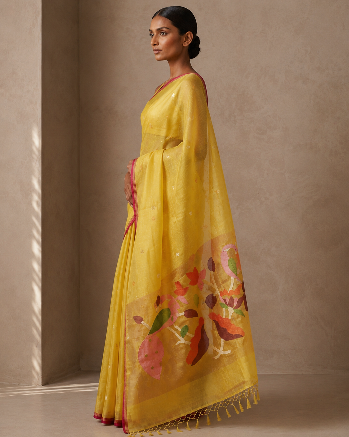 Yellow Handspun Resham Paithni Silk Saree