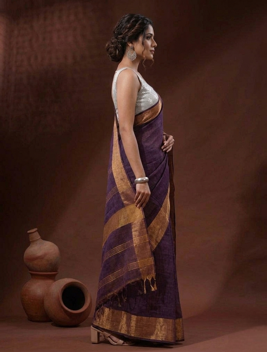 Purple Linen Saree