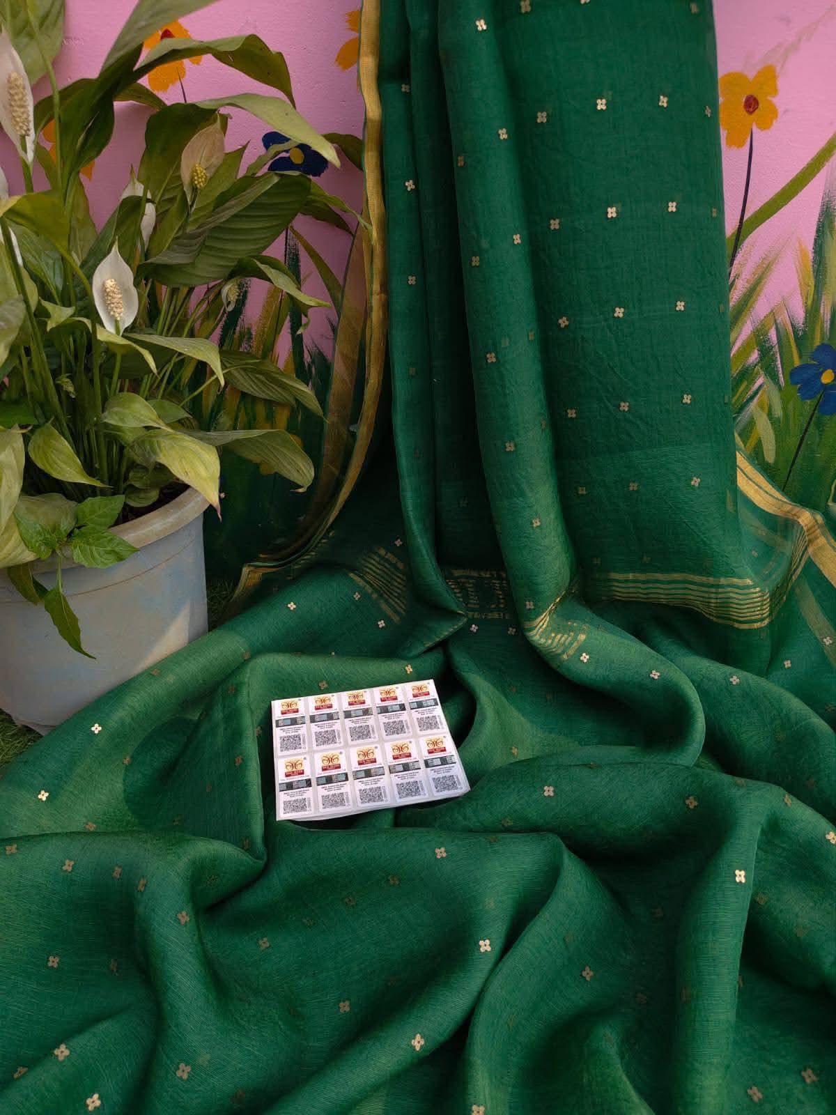 Bottle green Resham silk saree