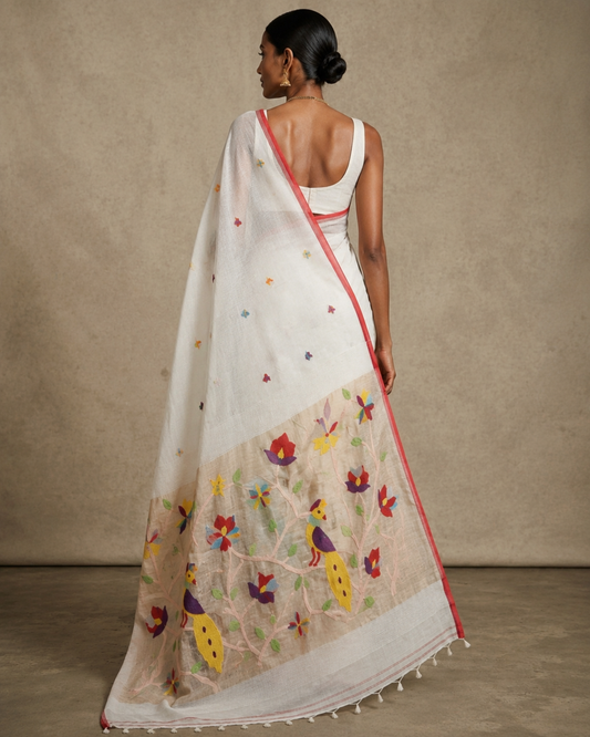 Handspun White Resham Paithni Silk Saree