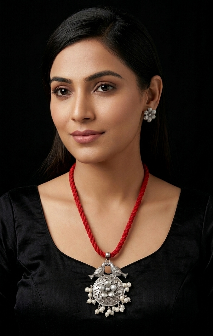 Premium silver polish bird pendant set