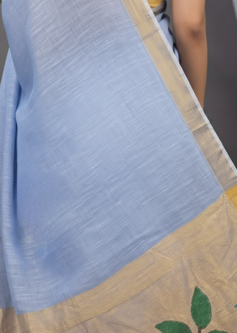 Powder blue linen Silk Jamdani